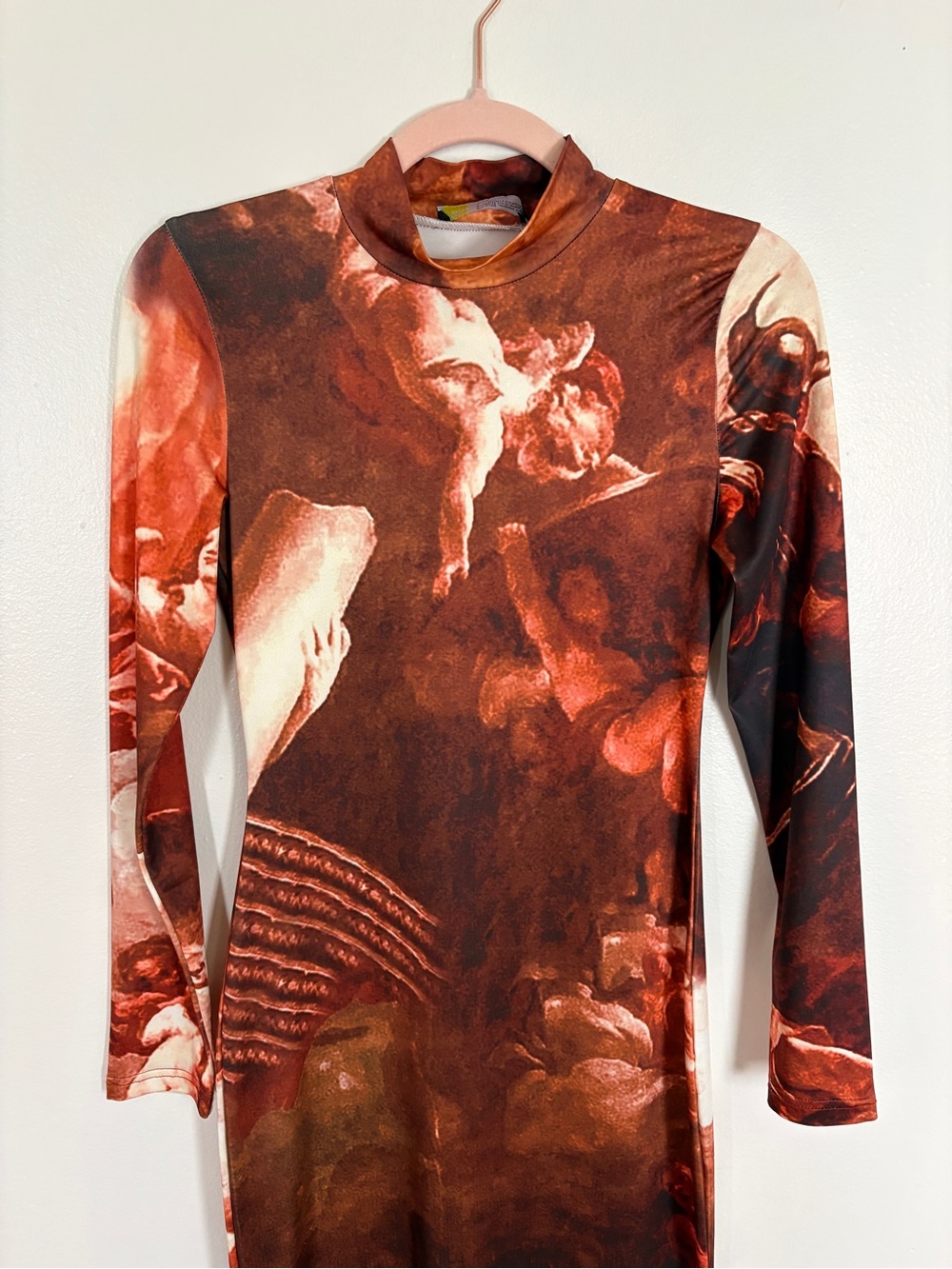 Finesse Long Sleeve Bodycon Dress with Renaissance Angel Print
